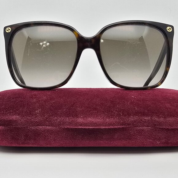 Gucci GG0022S 003 Dark Havana Frame Grey Gradient Lens Square Sunglasses w/ Case - Picture 1 of 16